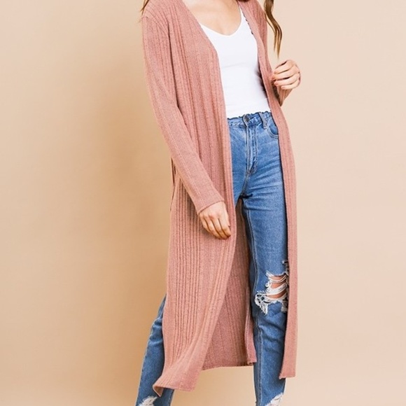 Umgee Sweaters - Mauve Ribbed Knit Cardigan Duster Sweater Size S